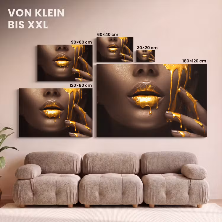 Goud - Vrouw - Verf - Lippen - Luxe canvas 2cm klein -Xsfeer8_DE