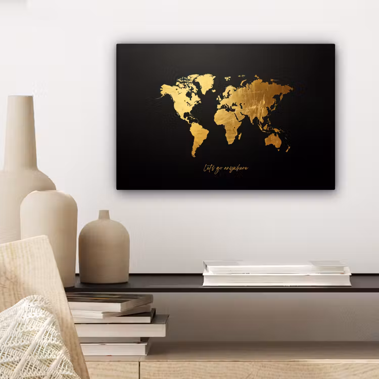 Goud - Glanzend - Wereldkaart - Luxe canvas 2cm klein -sfeer6