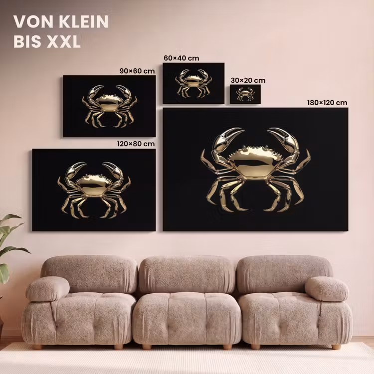 Goud - Krab - Dieren - Zwart canvas 2cm klein -Xsfeer8_DE