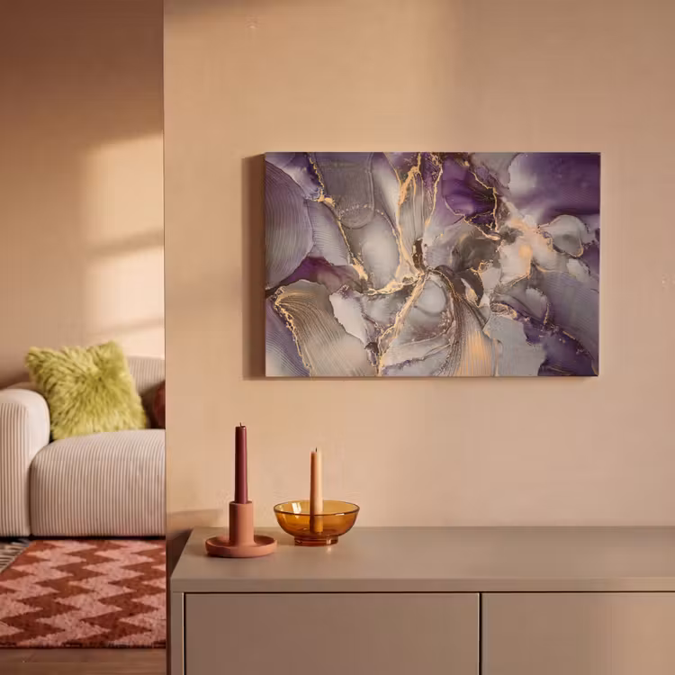 Goud - Paars - Marmer canvas 2cm klein -sfeer1