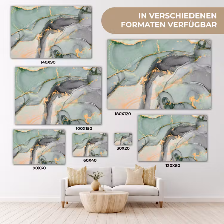 Goud - Marmer - Groen - luxe - Glitter - Marmerlook canvas 2cm klein -Xsfeer8_DE