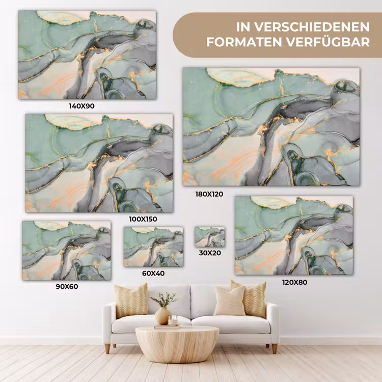 Goud - Marmer - Groen - luxe - Glitter - Marmerlook canvas 2cm klein -Xsfeer8_DE