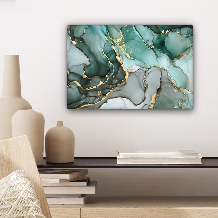 Goud - Marmer - Groen - Luxe - Marmerlook - Grijs canvas 2cm klein -sfeer6