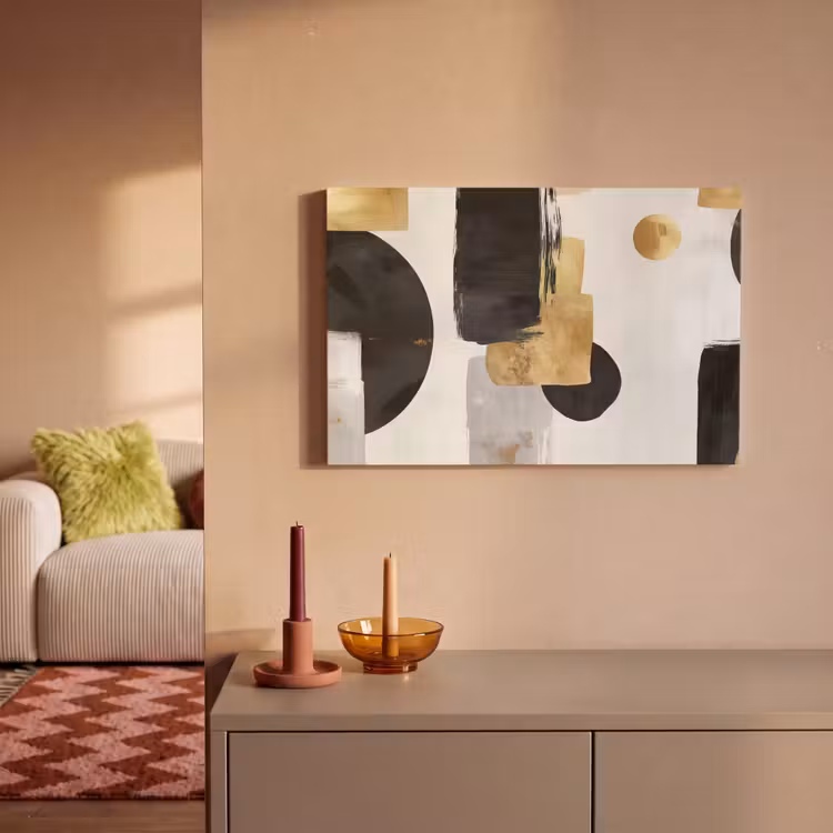 Goud - Rechthoeken - Cirkels - Abstract canvas 2cm klein -sfeer1