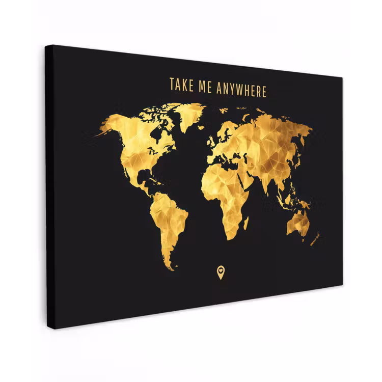 Goud - Wereldkaart - Quote canvas 2cm klein -z3d