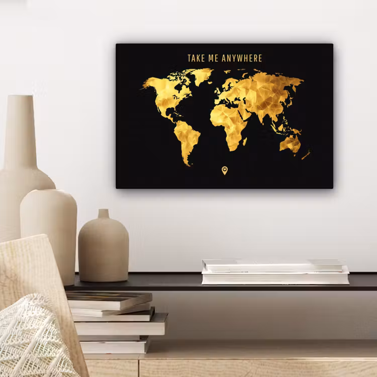 Goud - Wereldkaart - Quote canvas 2cm klein -sfeer6