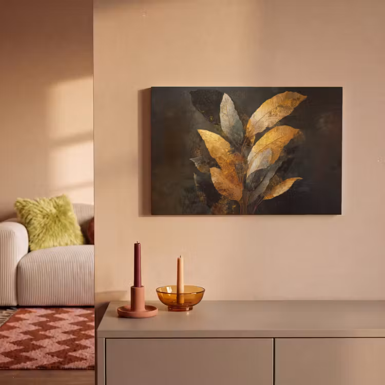 Gouden Bladcompositie – Botanische Luxe canvas 2cm klein -sfeer1