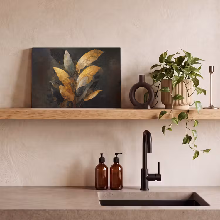 Gouden Bladcompositie – Botanische Luxe canvas 2cm klein -sfeer3