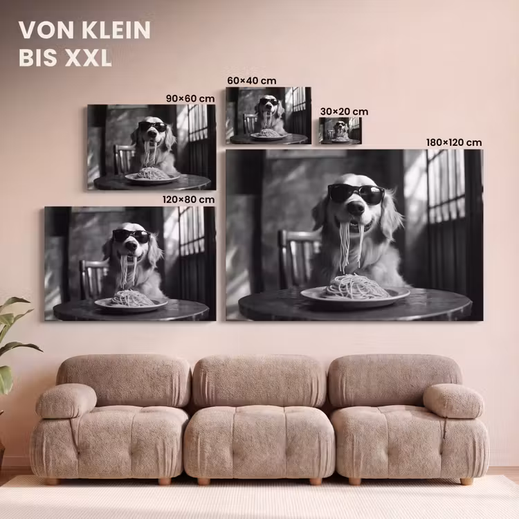 Golden Retriever - Hond - Vrolijk - Bord spaghetti - Zwart - wit canvas 2cm klein -Xsfeer8_DE