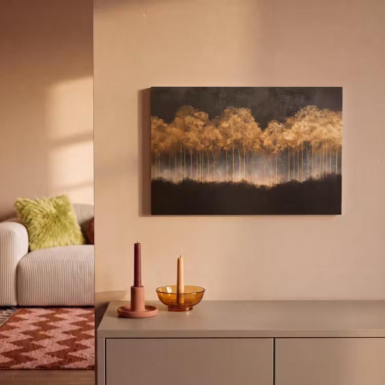 Gouden Bomen in Mistig Landschap canvas 2cm klein -sfeer1