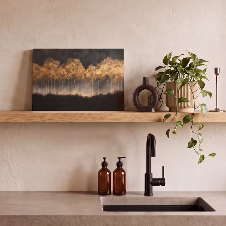 Gouden Bomen in Mistig Landschap canvas 2cm klein -sfeer6