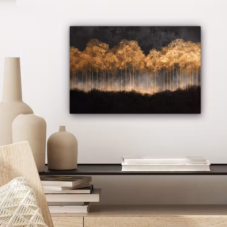 Gouden Bomen in Mistig Landschap canvas 2cm klein -closeup_print_DE