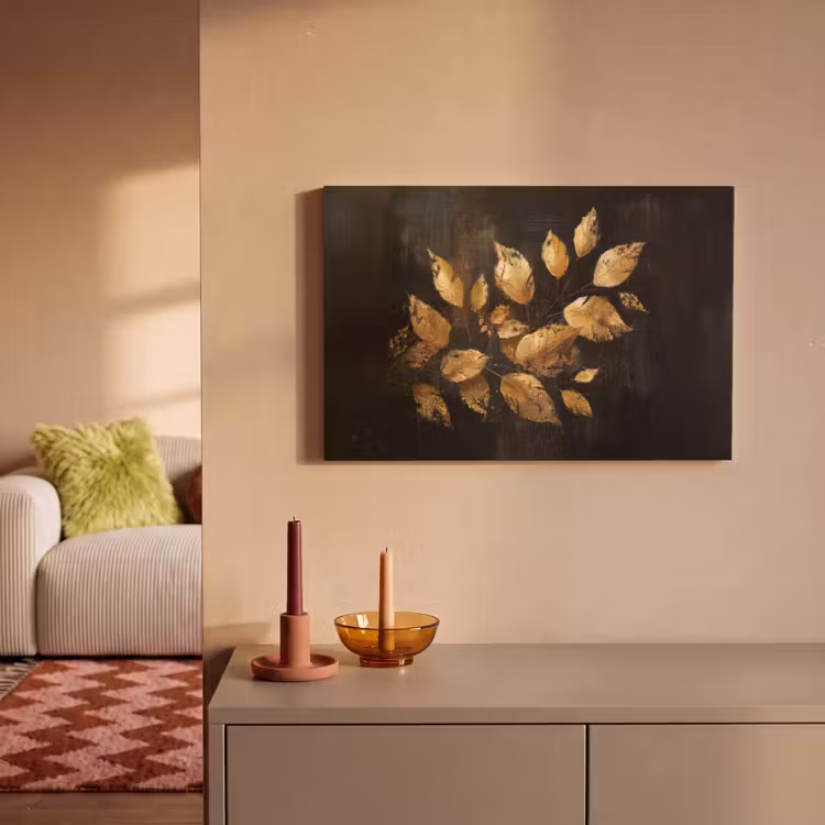 Gouden Bladeren op Donkere Achtergrond canvas 2cm klein -sfeer1