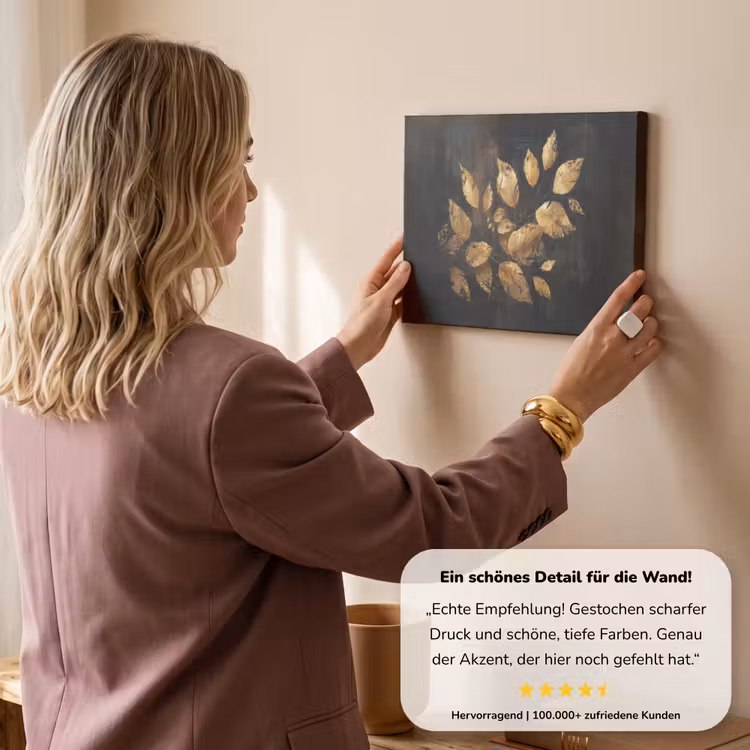 Gouden Bladeren op Donkere Achtergrond canvas 2cm klein -sfeer3