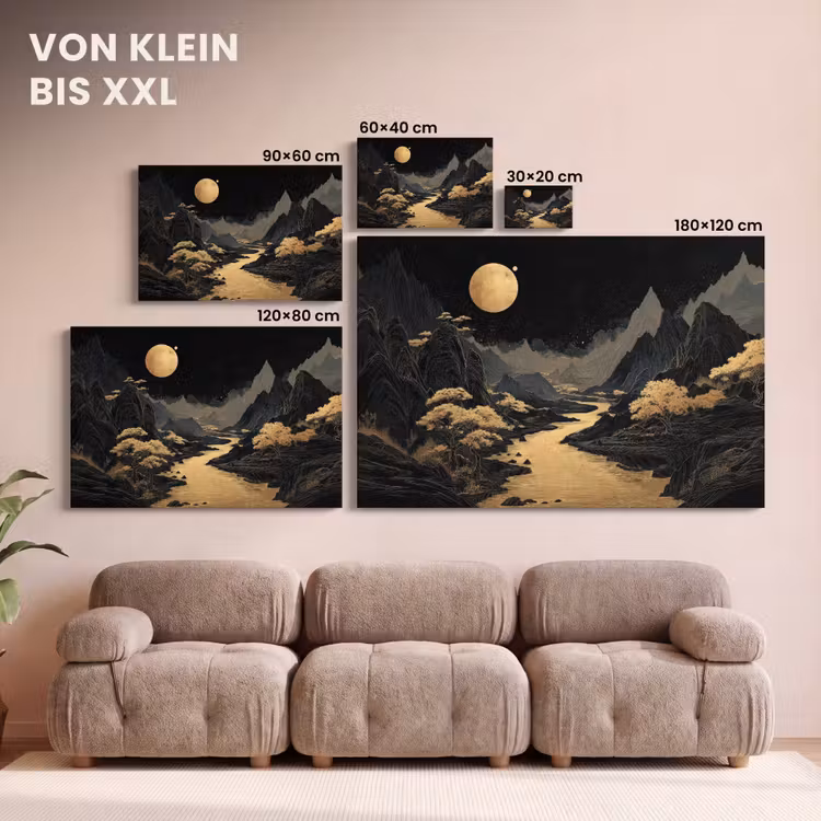 Gouden rivier - Bergen - Maan - Sterrenhemel canvas 2cm klein -Xsfeer8_DE