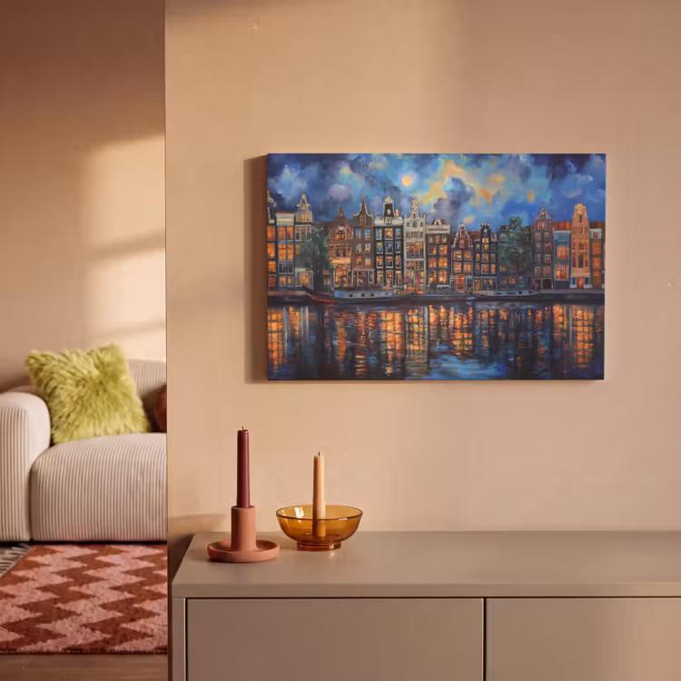 Grachten Amsterdam - Huizen - Stad - Kleurrijk canvas 2cm klein -sfeer1