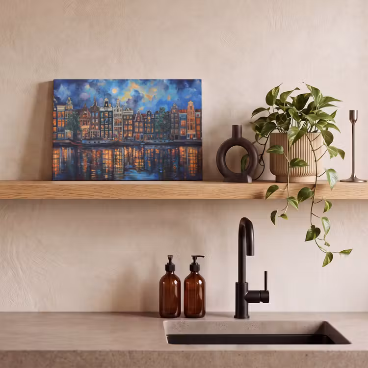Grachten Amsterdam - Huizen - Stad - Kleurrijk canvas 2cm klein -sfeer3