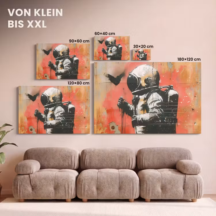 Graffiti - Astronaut - Street art - Ruimte - Banksy canvas 2cm klein -Xsfeer8_DE