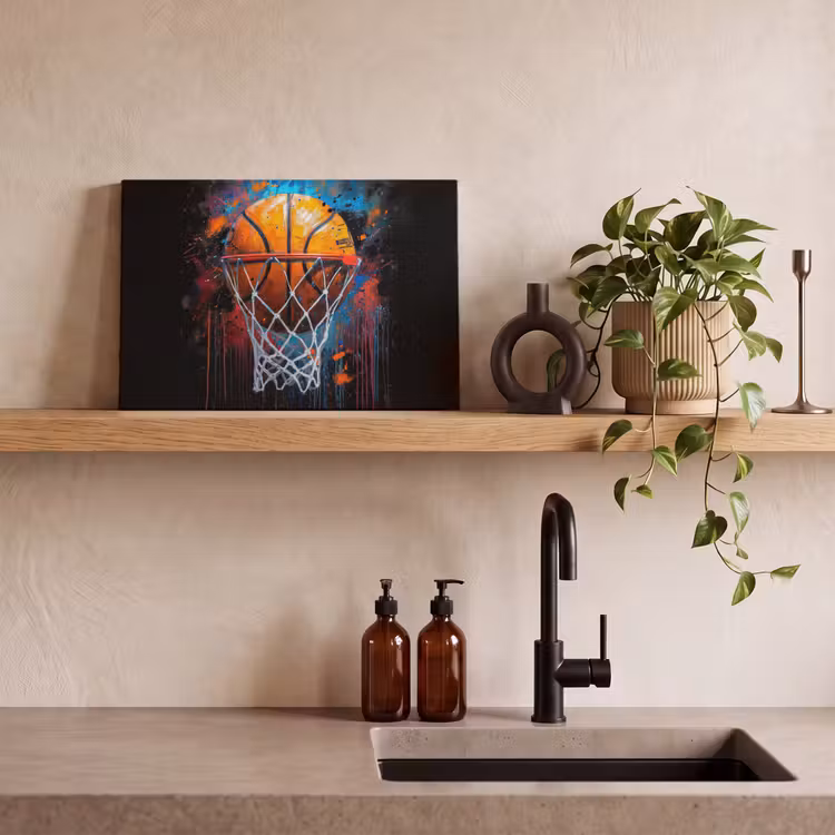 Graffiti - Basketbal - Sport - Zwart - Street art canvas 2cm klein -sfeer3
