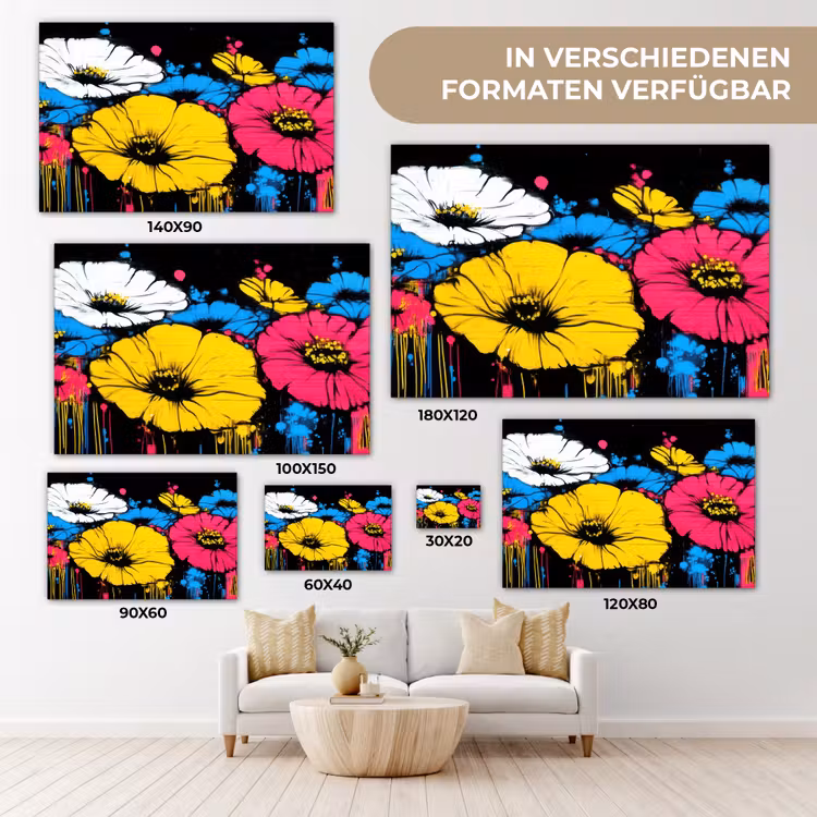 Graffiti - Bloemen - Kleur canvas 2cm klein -Xsfeer8_DE