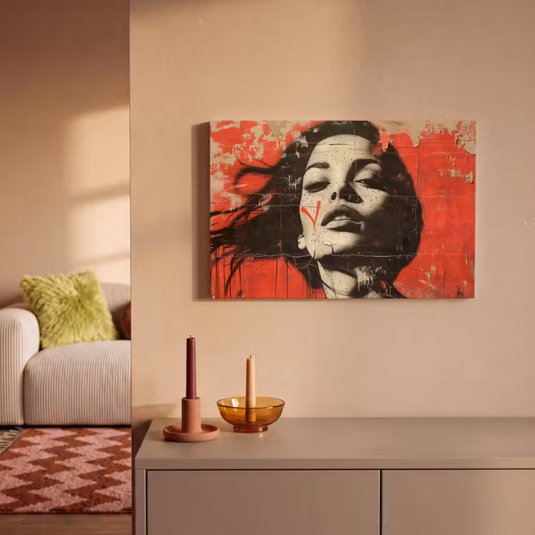 Graffiti - Vrouw - Rood - Street art - Banksy canvas 2cm klein -sfeer1