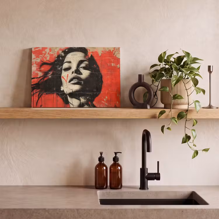 Graffiti - Vrouw - Rood - Street art - Banksy canvas 2cm klein -sfeer3