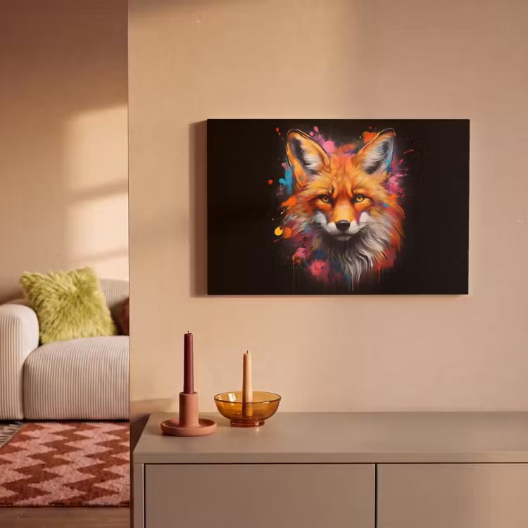 Graffiti - Vos - Zwart - Pop art canvas 2cm klein -sfeer1