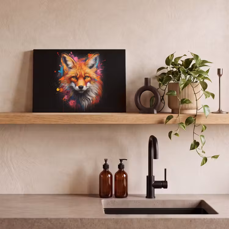 Graffiti - Vos - Zwart - Pop art canvas 2cm klein -sfeer3