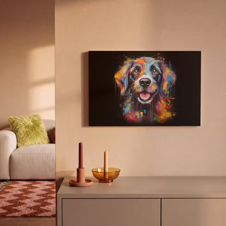 Graffiti - Hond - Zwart - Kleuren canvas 2cm klein -sfeer1