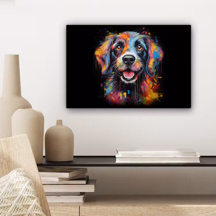 Graffiti - Hond - Zwart - Kleuren canvas 2cm klein -closeup_print_DE