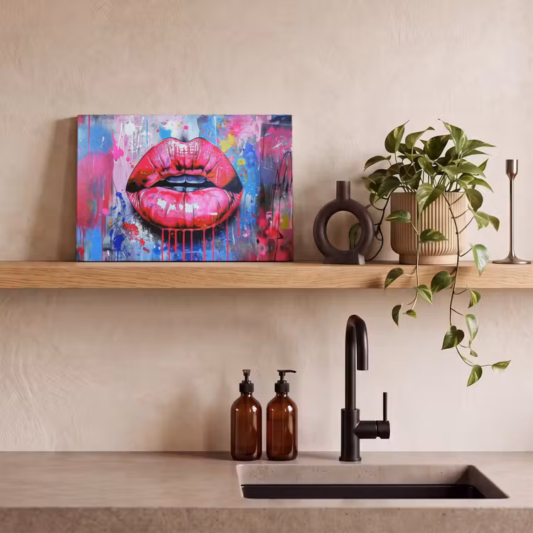 Graffiti - Lippen - Felroze - Geschilderd canvas 2cm klein -closeup_print_DE