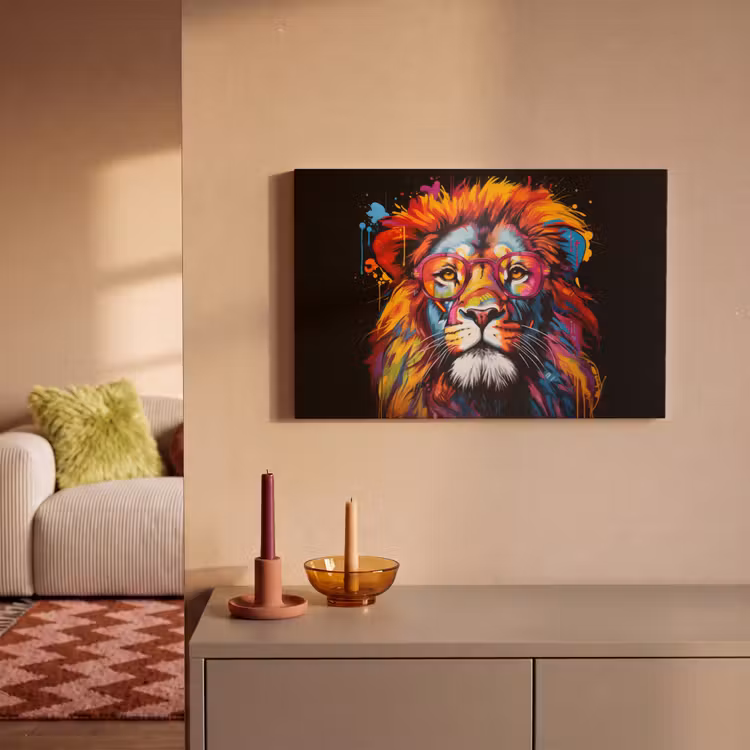Graffiti - Leeuw - Bril - Zwart canvas 2cm klein -sfeer1