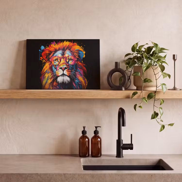 Graffiti - Leeuw - Bril - Zwart canvas 2cm klein -sfeer3
