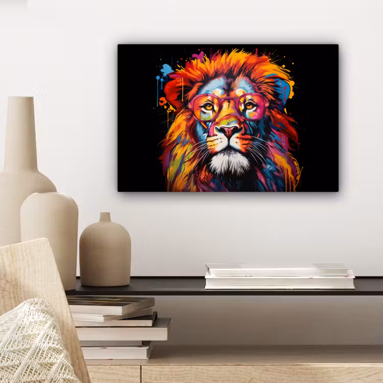 Graffiti - Leeuw - Bril - Zwart canvas 2cm klein -sfeer6