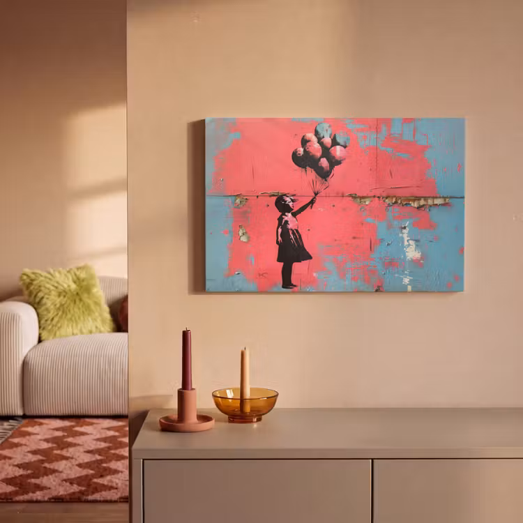 Graffiti - Meisje - Ballon - Banksy - Street art canvas 2cm klein -sfeer1