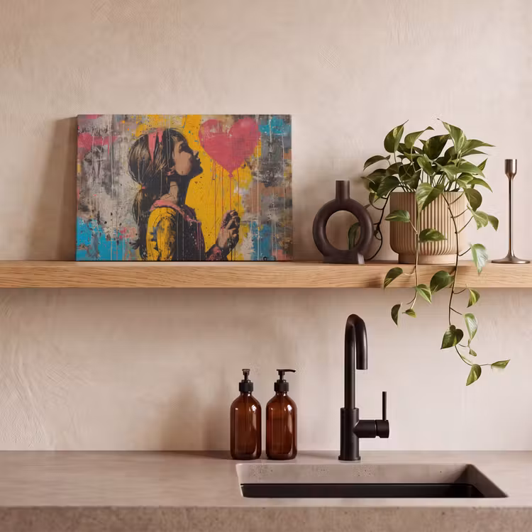 Graffiti - Meisje - Ballon - Street art canvas 2cm klein -sfeer6