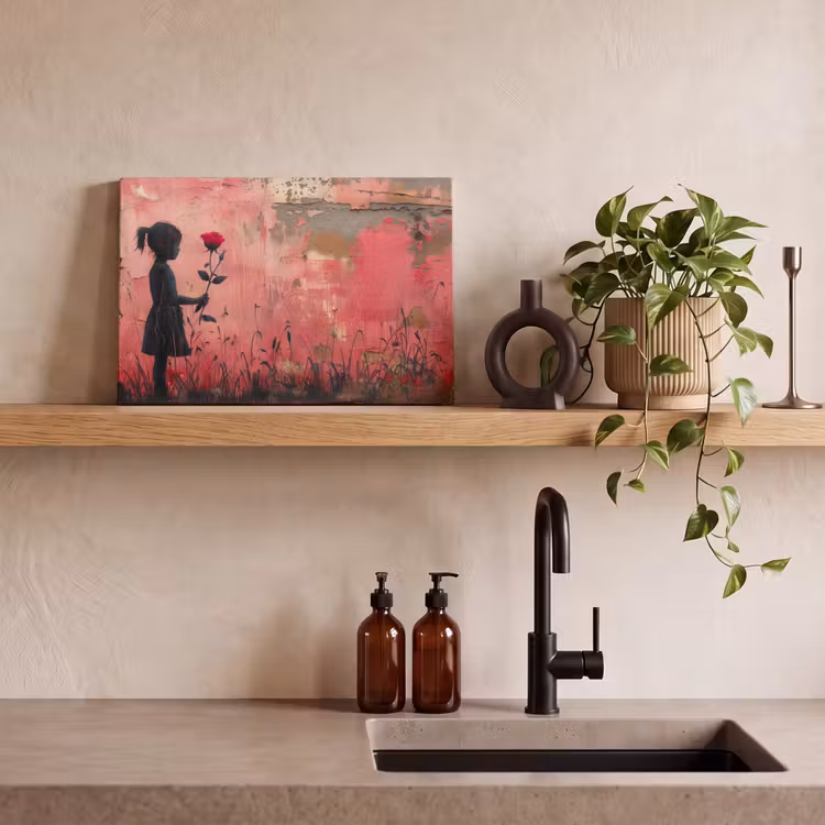 Graffiti - Meisje - Roze - Street art - Roos - Banksy canvas 2cm klein -sfeer3