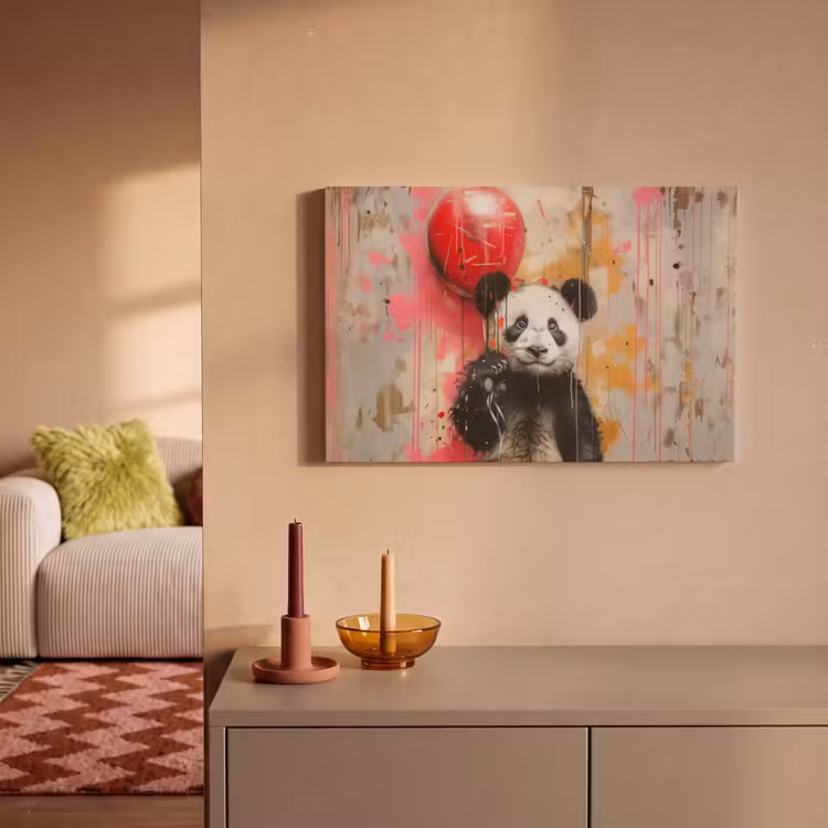 Graffiti - Panda - Ballon - Street art - Banksy canvas 2cm klein -sfeer1