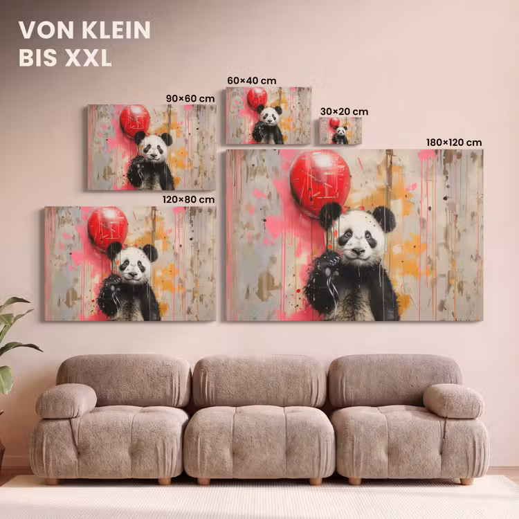 Graffiti - Panda - Ballon - Street art - Banksy canvas 2cm klein -Xsfeer8_DE