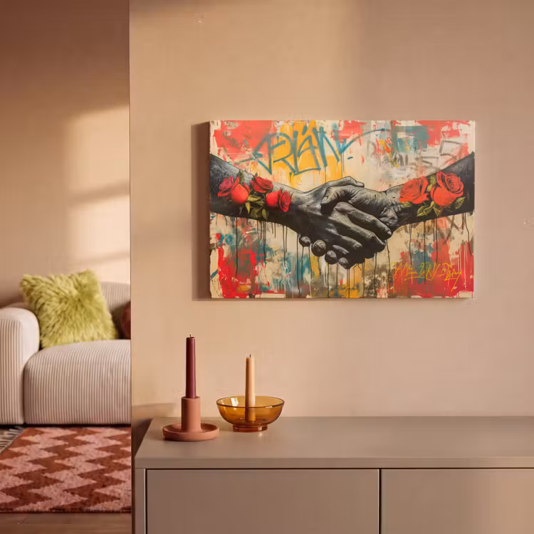 Graffiti - Rozen - Handen - Street art - Banksy canvas 2cm klein -sfeer1