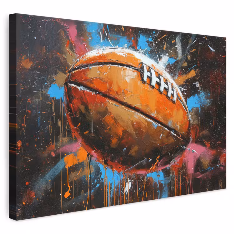 Graffiti - Rugby - Kleurrijk - Rugbybal canvas 2cm klein -3d