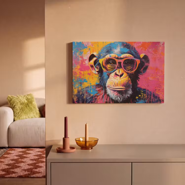 Graffiti - Chimpansee - Aap - Bril - Kleurrijk canvas 2cm klein -sfeer1