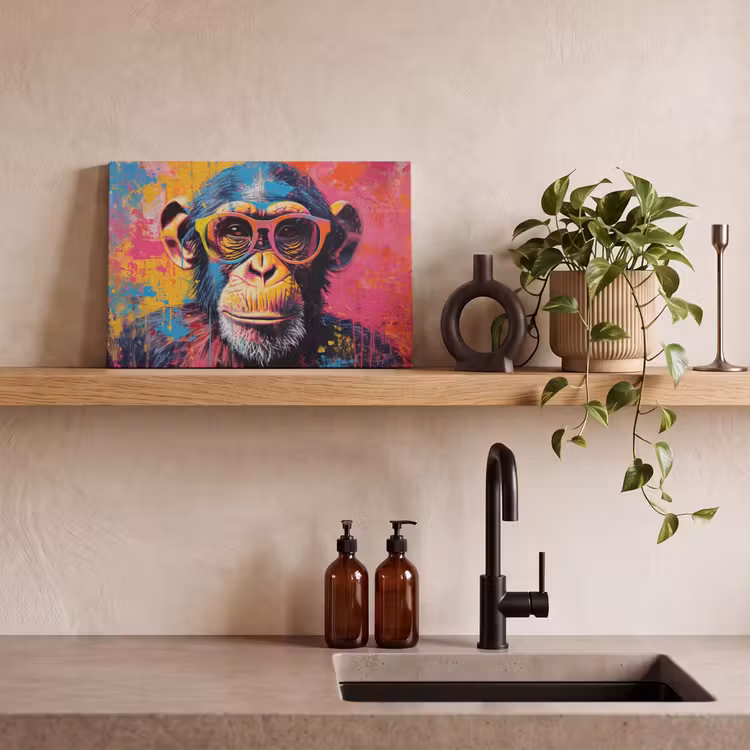 Graffiti - Chimpansee - Aap - Bril - Kleurrijk canvas 2cm klein -closeup_print_DE