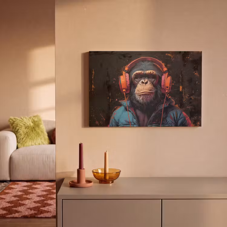 Graffiti - Chimpansee - Koptelefoon - Aap canvas 2cm klein -sfeer1