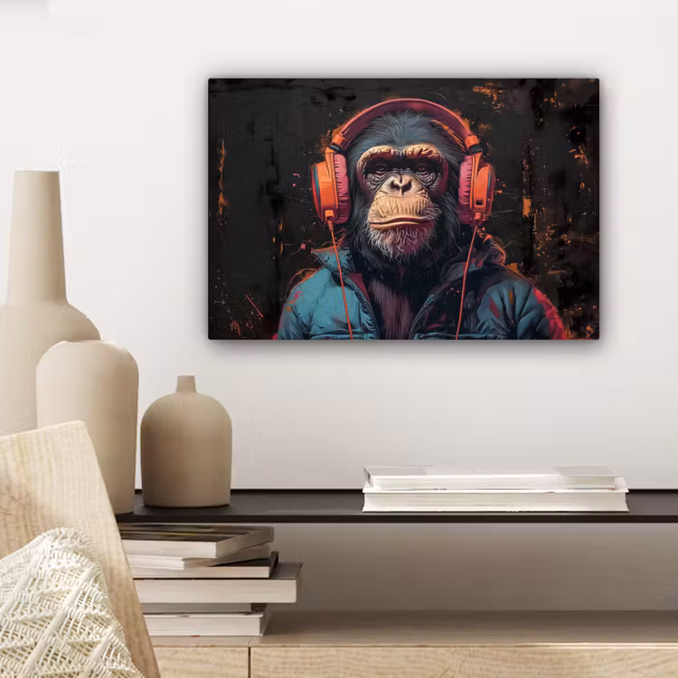 Graffiti - Chimpansee - Koptelefoon - Aap canvas 2cm klein -closeup_print_DE