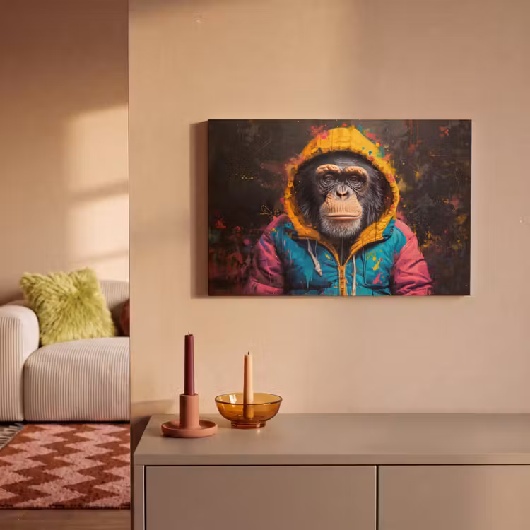 Graffiti - Chimpansee - Jas - Aap - Verf canvas 2cm klein -sfeer1