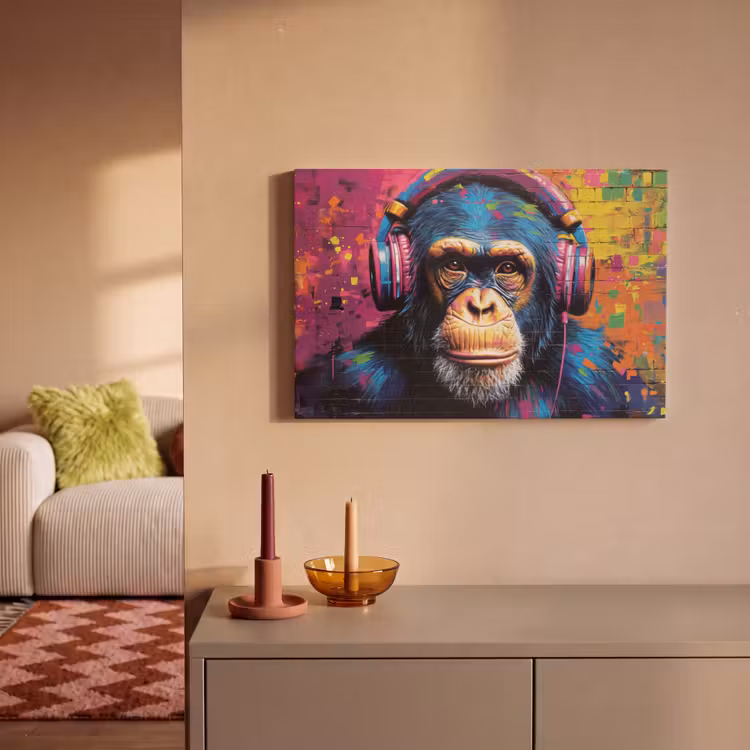 Graffiti - Chimpanzee - Street art - Koptelefoon - Aap canvas 2cm klein -sfeer1
