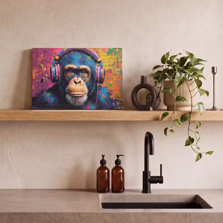 Graffiti - Chimpanzee - Street art - Koptelefoon - Aap canvas 2cm klein -sfeer3
