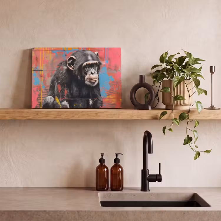 Graffiti - Chimpansee - Dieren - Street art - Banksy canvas 2cm klein -sfeer3