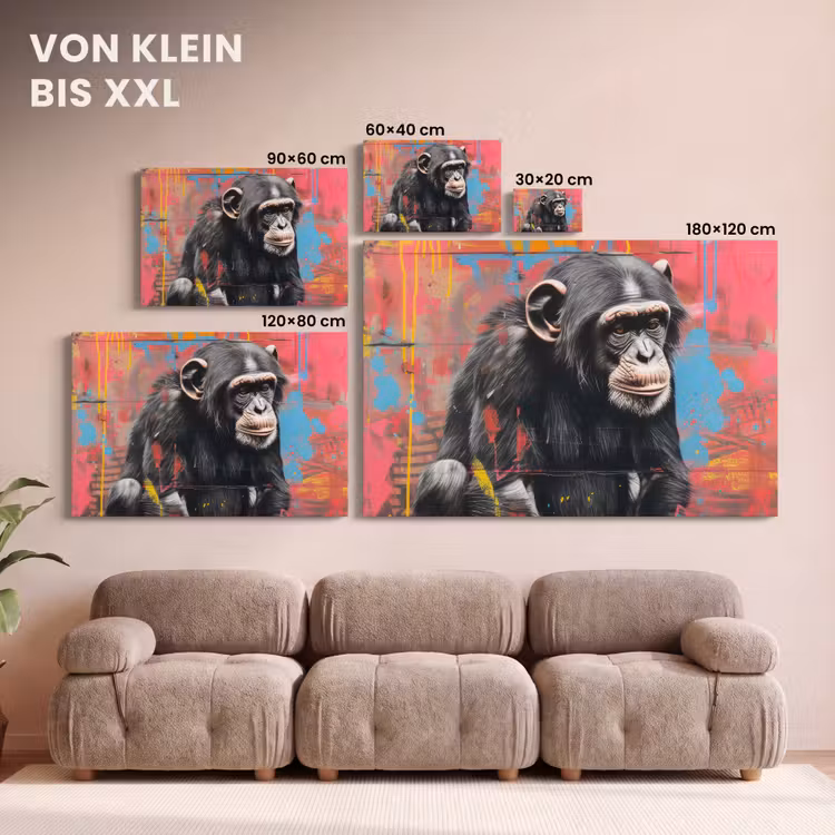 Graffiti - Chimpansee - Dieren - Street art - Banksy canvas 2cm klein -Xsfeer8_DE